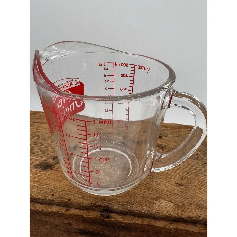 Vintage Anchor Hocking 2-Cup Glass Measuring Cup #498 Oven‎ Originals D Handle